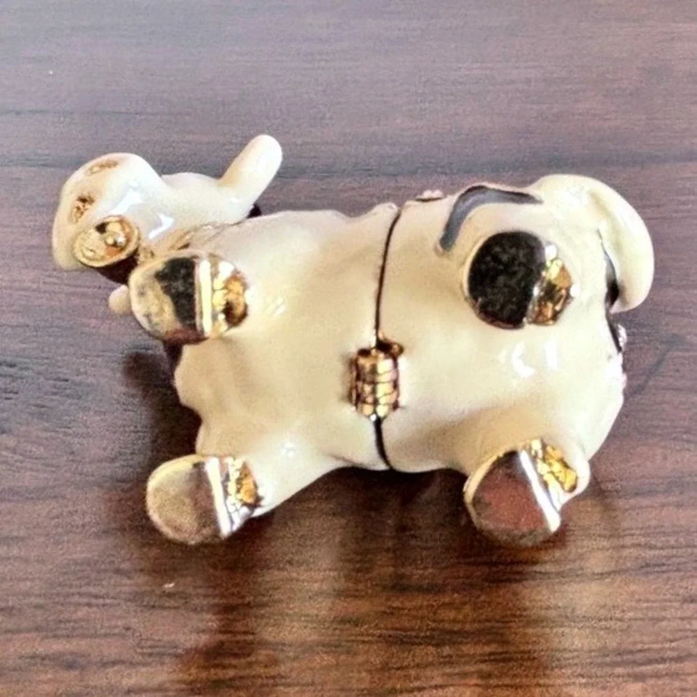 Jeweled Mini Cow Trinket Box Enamel Rhinestone Black White Country Whimsical Vtg